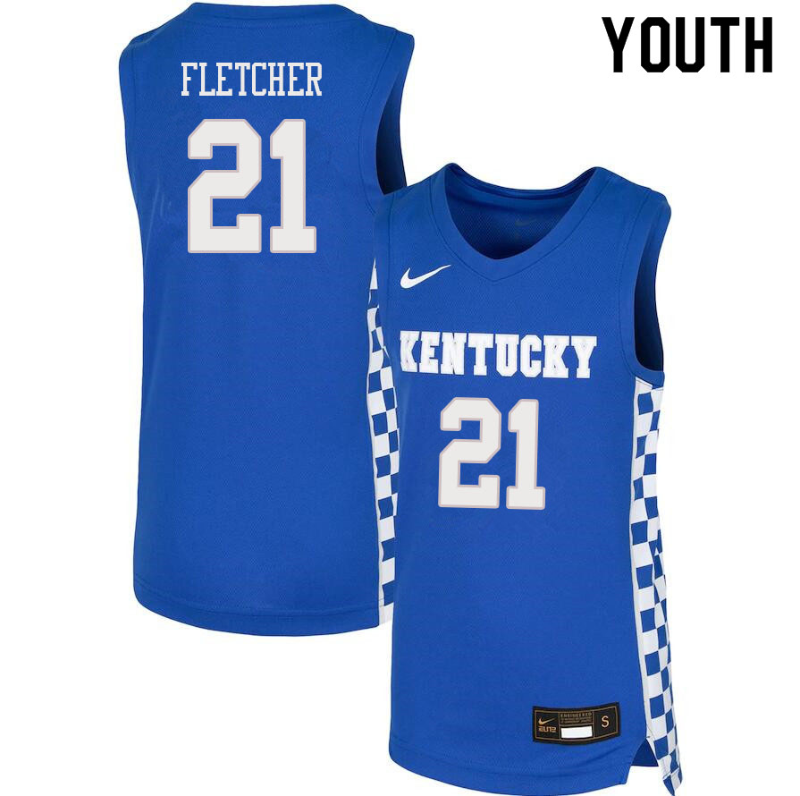 Youth #21 Cam'Ron Fletcher Kentucky Wildcats College Basketball Jerseys Sale-Blue